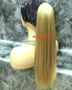 PONYTAIL HAIR PIECE EXTENSIONS LONG STRAIGHT LAYERED GOLDEN BLONDE MIX NWT - Picture 1 of 5