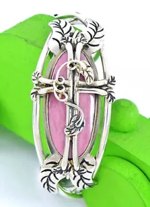 Sterling Silver 925 Rhodochrosite Cross Cuff Bracelet Hand-Signed - Picture 1 of 11