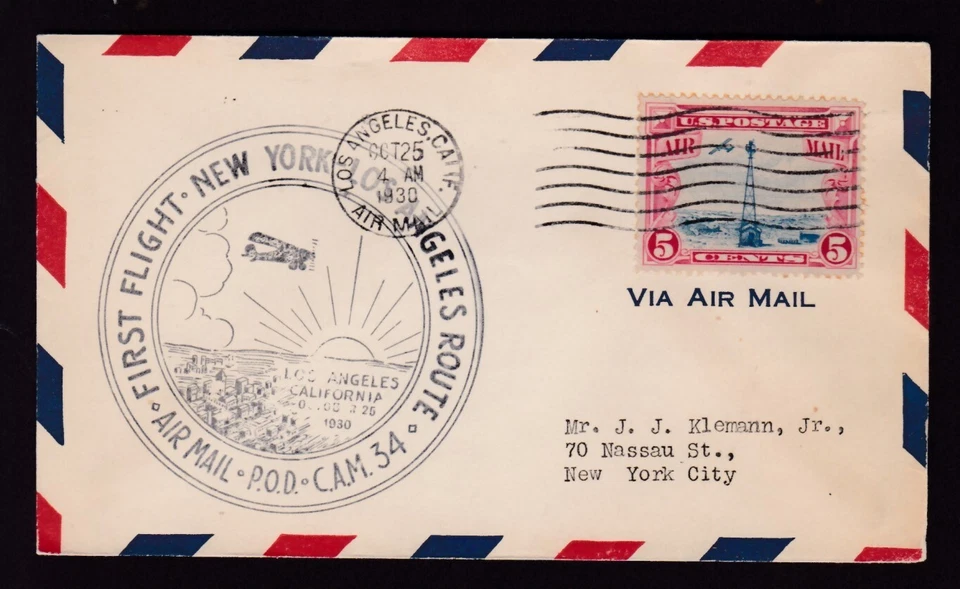 FIRST FLIGHT P.O.D.-C.A.M. 34, LOS ANGLES - NEW YORK 1930 - Image 1 of 1