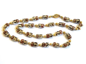 Vintage Cloisonne Bead Necklace W Little Owls Enamel 25" - Picture 1 of 3