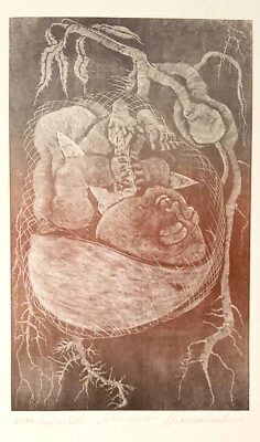 Holzstich Original BEDROHLICHER NACHWUCHS von Robert Schanzenbacher - Bild 1 von 3