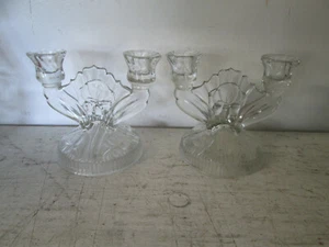 Set of 2 Candlestick Holders, Unbranded, Heavy Thick Glass - Picture 1 of 4