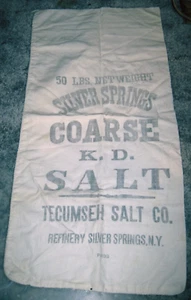 Old 50 lbs Cloth Silver Springs Coarse K.D. Salt Sack Tecumseh Salt Co. New York - Picture 1 of 5