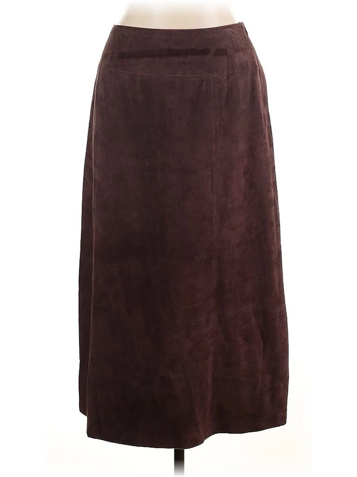 Falda midi Talbots 100 % gamuza cuero marrón chocolate occidental 10P Foto 1 de 4