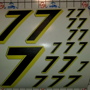 Matte Black-w/Gloss Carbon Fiber yellow #7's Racing Numbers Vinyl Decal Sheet Rc - Picture 1 of 11