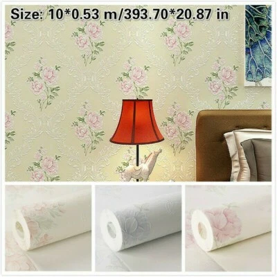 Papel de parede floral 3D não tecido 10M SEM COLA papel de parede em relevo damasco decoração artesanato - Imagem 1 de 4