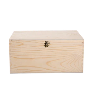 Natural Finish Wooden Storage Box DIY Crate With Hinged Lid And Locking Clasp - Picture 1 of 5