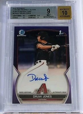 2023 Bowman Chrome Druw Jones 1st Prospect Auto Purple #'d /250 BGS 9 #CPA-DJ - Image 1 of 2