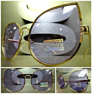Gafas de sol retro exageradas de gran tamaño ojo de gato enorme marco dorado rosa lente púrpura Foto 1 de 4