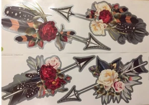 FLECHAS con plumas y flores pegatinas de pared 4 coloridas calcomanías decoración habitación adolescente - Imagen 1 de 1