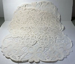 Hand made lace embroidered cutwork oval placemats 20" x 14" set of 4 New - Picture 1 of 6
