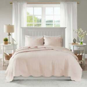 NEW! ~ COZY CLASSIC COTTAGE SOFT PINK SCALLOP CHIC ELEGANT COUNTRY QUILT SET