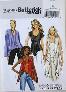 Butterick 4989 Misses Fast & Easy Tops Unterhemden Unterhemden Schnittmuster L-XL - Bild 1 von 1