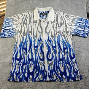 VTG Steve & Barry’s Club Shirt Blue Flame Button Up Collared Men’s Size L Y2K - Picture 1 of 5
