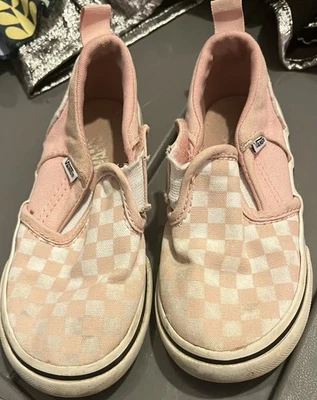 Zapatos sin cordones VANS para niños pequeños talla 8C rosa a cuadros Foto 1 de 4