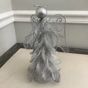 Silber gedrehter Draht Glitzer Weihnachten Engel Baumspitze Dekoration 11 Zoll - Bild 1 von 10