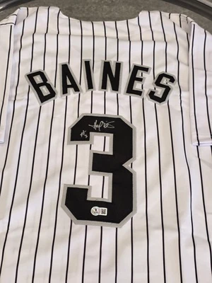 Jersey Harold Baines autografiado/firmado Beckett pegatina blanca camiseta personalizada  Foto 1 de 4