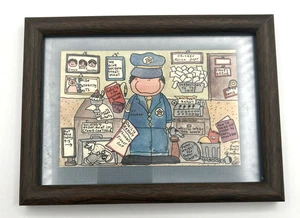 Gay Felton Chicago Policeman Watercolor Cartoon Artwork Framed Print 8"x6" 1985 - Picture 1 of 13