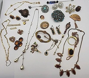 Vintage viktorianisch Boho Hippie vielseitig Modeschmuck Set gemischte Materialien Kunst - Bild 1 von 19