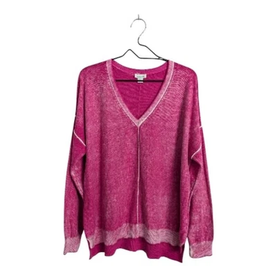 Suéter Pullover Sundance 100% Algodón Rosa Lavado Ácido Cuello en V Calce Relajado Fluido XL Foto 1 de 4