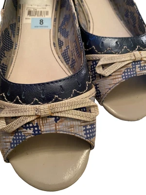 Женские туфли на плоской подошве размер 8 Bobbi Blu Kassidy кожа с открытым носком синие лоскутные банты НОВЫЕ - Изображение 1 из 4