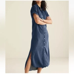 SOFT SURROUNDINGS Womens Maxi Dress Size XL 18 Denim Blue Chambray Button Down - Picture 1 of 9