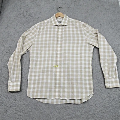 Camisa Joseph Abboud Para Hombre Grande Beige Blanca A Cuadros Sin Hierro Algodón Carrera Informal Foto 1 de 4