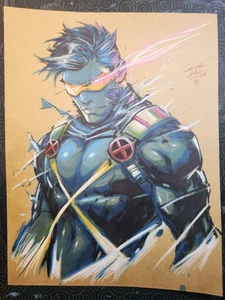 Cyclops Xmen Alt Outfit Original Art Signed 8.5x11 COA Included - Picture 1 of 18