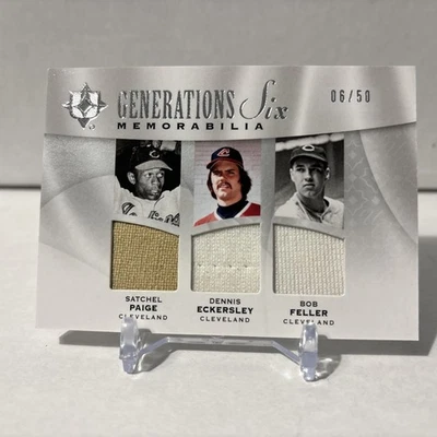 挎包 Paige/Eckersley/Bob Feller/2009 UD Ultimate Six 比赛使用球衣 /50 — 第 1/4 张图片