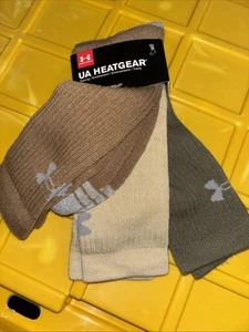 3 Pair Under Armour UA HeatGear Training Crew Sock Men 8-12 Brown, Beige, Green - Picture 1 of 3