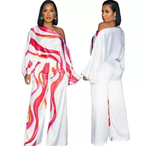 New white printed front wide leg party summer formal jumpsuit size uk 16 - Picture 1 of 1