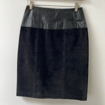 Vintage Charles Klein Black Leather suede 1980's Pencil Skirt size 4 - Image 1 of 4