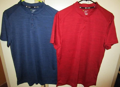 2 Tek Gear Dry Tek Short Sleeve Crew 3 Button Henley Shirts MENS S red blue GUC - Image 1 of 4