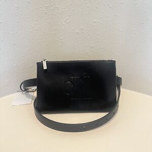 Calvin Klein Logo Black Vegan Leather Fanny Pack Belt Bag/Sz:L/NWT