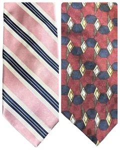 2 Nautica Mens Silk Classic Neck Tie Necktie Red Blue Pink Repp Stripe - Picture 1 of 9