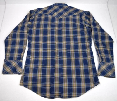 Vintage Plaid Western Shirt Fenton Size M/L 60s 70s Golden Blue Pearl Snap Shirt - Изображение 1 из 4