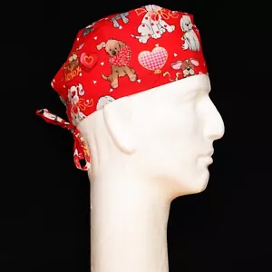 Valentine's Day Dogs on Red Theme Scrub Hat - Picture 1 of 1
