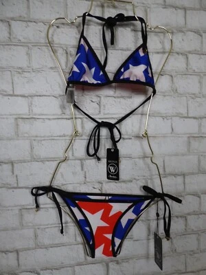 $156 Wildfox Azul Rojo Estrellas Top S e Inferior XS Conjunto de Bikini Reversible NUEVO W263 Foto 1 de 4