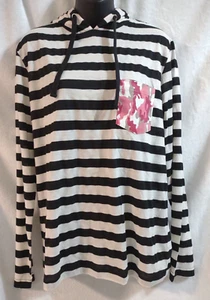 Black and White Striped Hoodie Pink Camo Accents Size XL Women - Picture 1 of 7