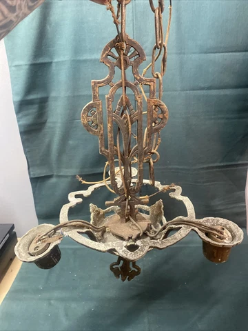 Vintage Art Deco Hanging Ceiling Light Fixture Chandelier 3 Bulb Outlet Parts Cover