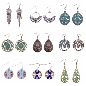 Pendientes colgantes/redondos étnicos redondos multicolor estilo bohemio vintage para mujer - Imagen 1 de 85