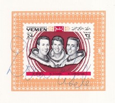 Astronaut Donn F. Eisele signature on Stamp Souvenir Sheet - blue ballpoint pen