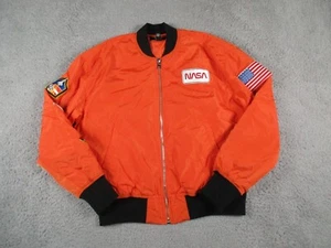 Forever 21 Jacket Mens Medium Orange NASA Flight Bomber Patches Windbreaker - Picture 1 of 12