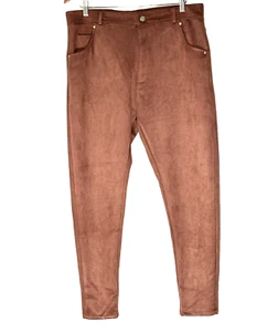 Suede Faux Stretch Pants Skinny Brown Plus Size 1X Pull On Super Soft Leggings - Picture 1 of 10