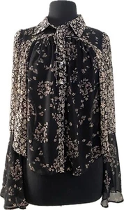 Free People Serena Floral Bell Sleeve Printed Blouse Black Combo SMALL - Picture 1 of 13