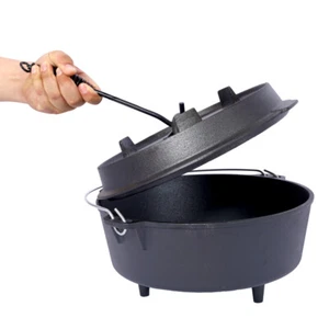 12Qt Pre-Seasoned Cast Iron Dutch Oven w/ Skillet Lid, Camping Deep Pot for BBQ - Picture 1 of 17