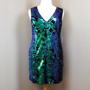 Forever 21 Sequin Dress Sz 1X V Neck Mini Color Shift Siren Festival Party Club - Picture 1 of 15