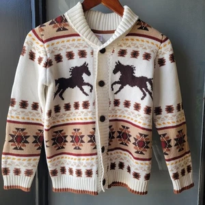 Gymboree Boys Horse Cardigan Western Skies White sz 8 Cotton Buttons Long Sleeve - Picture 1 of 8
