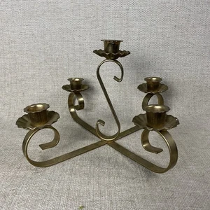 Vintage Brass Tabletop Candelabra Centerpiece 5 Candle Holder Scroll Holiday - Picture 1 of 6