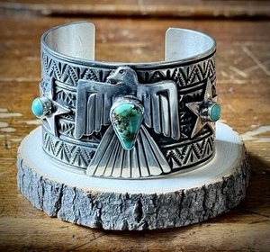 Tsosie White Sterling Thunderbird Cuff ~ Signed ~ - Picture 1 of 5